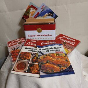 CAMPELL SOUP RECIPE TIN BOX WITH RECEIPTS AND COOKBOOKS